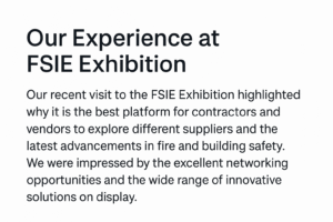 Our Experience at FSIE Exhibition 2025 1 Infographic summarizing key learnings from FSIE Exhibition, highlighting networking opportunities and innovative fire safety solutions