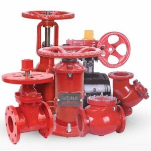 Different Types of Valves used in Fire Fighting System including Gate Valve, Butterfly Valve, Ball Valve, Check Valve, Pressure Relief Valve, Pressure Reducing Valve, Alarm Valve, and OS&Y Valve.